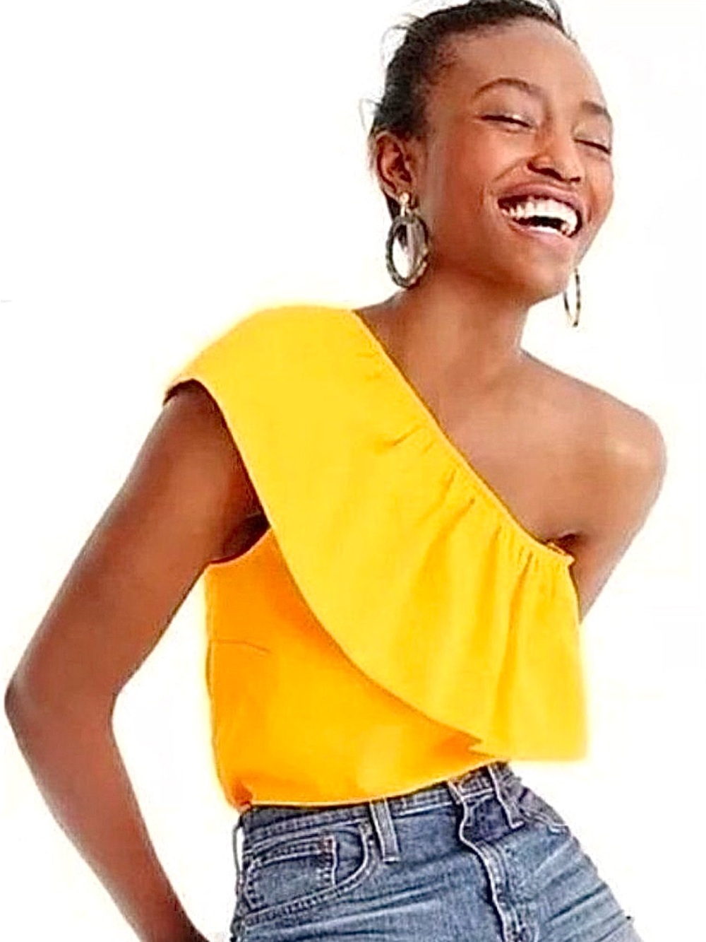 J. CREW one-shoulder ruffled 100% cotton top